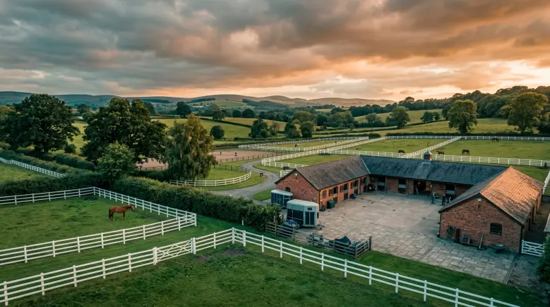 Cheshire countryside with commercial equestrian property and paddocks
