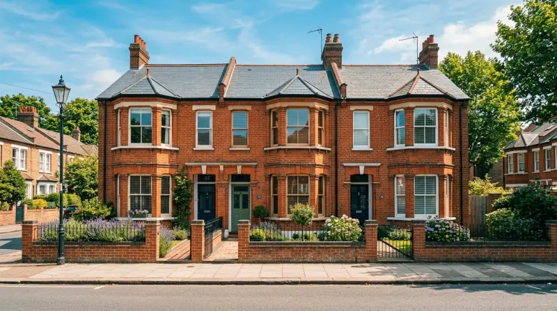 Row of three terraced investment properties on a British residential street