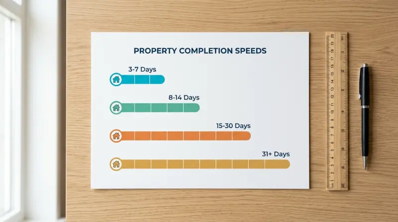 Four timeline bars showing different bridging loan completion speeds from fastest to most complex