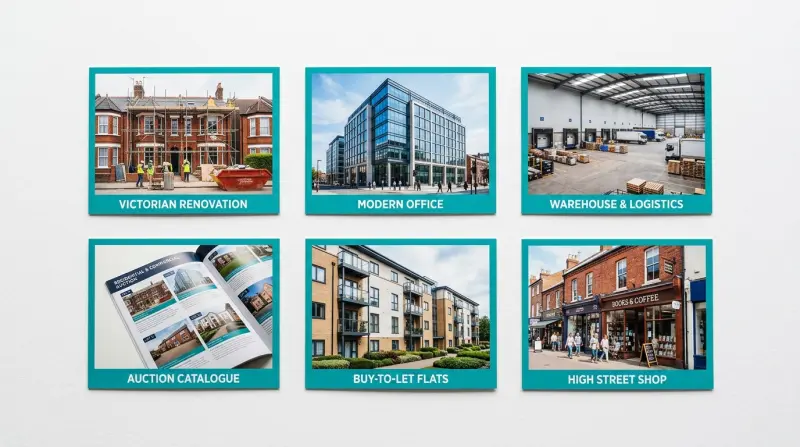 Commercial property exterior with modern glass entrance and for sale board on a UK high street